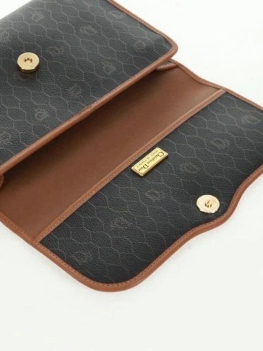 Christian Dior Honeycomb Canvas Chain Shoulder Bag Black Gold Auth am10539V - Picture 9 of 16